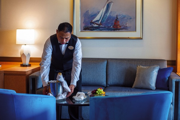Fred. Olsen Cruise Line Bolette Premier Suite Premier Suite Waiter in Lounge Area.jpg